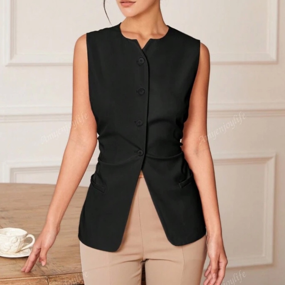 SHEIN Button Front Sleeveless Fitted Elegant Classy Old Money Style Vest Small